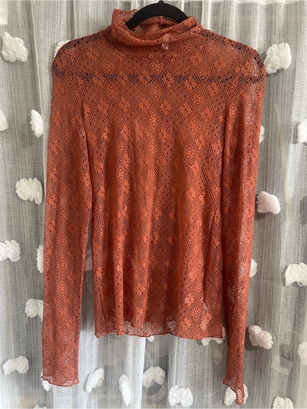 Free people Women's Rust Lace Long-Sleeve Mock Neck Top